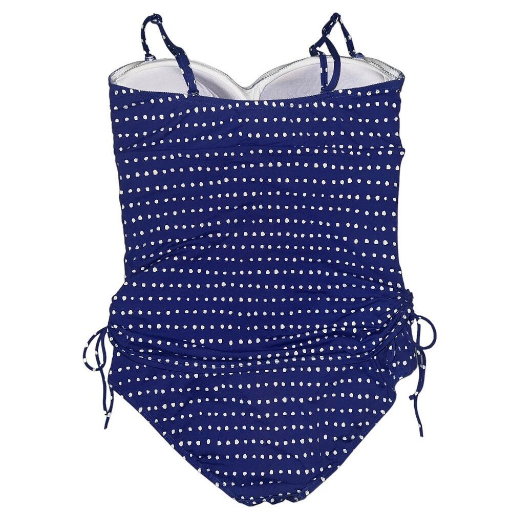 SO CUTE! JOULES Blue & White Dot One-Piece Ruched Swimsuit Size 10 - Picture 2 of 10